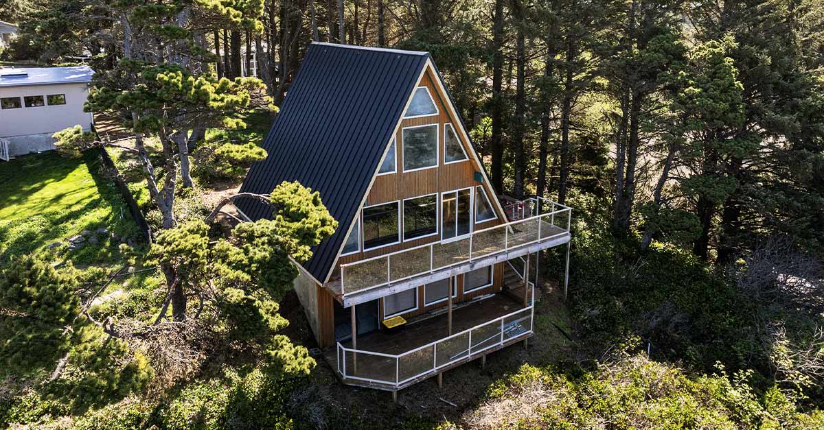 A-Frame on the Oregon Coast, with a Pfeifer roof.